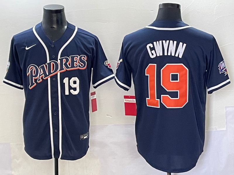 Men 2025 San Diego Padres 19 Gwynn Blue Throwback Game Nike MLB Jersey style 64